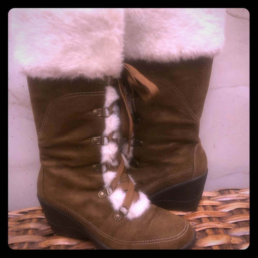 Faded Glory Lanora Genuine Leather Faux Fur Booty